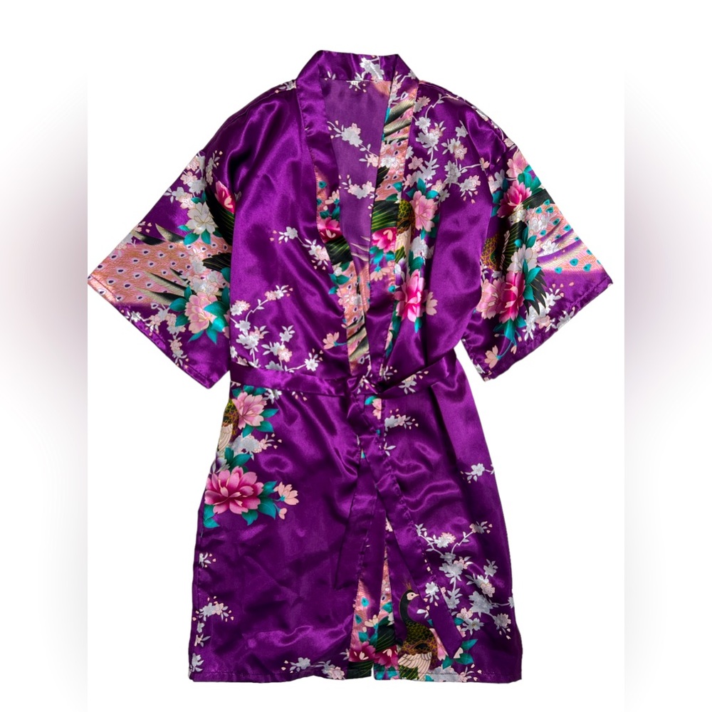 Purple Satin Girls Peacock Robe, Girls M